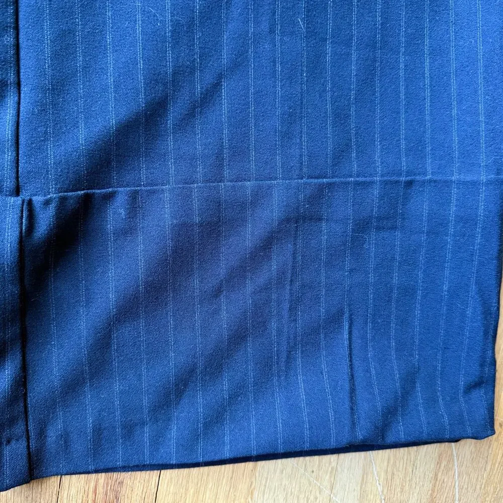 Zara Navy Blue Pinstripe Pleated Wide Leg Trouser Pants Sz L Classic Preppy Chic